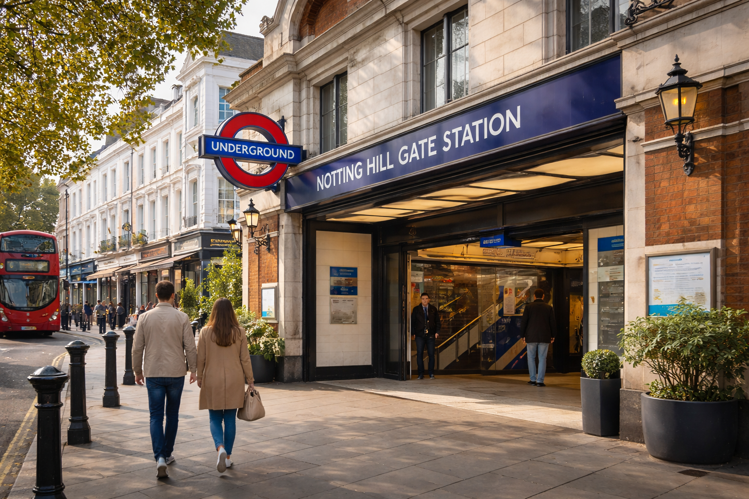 Notting Hill Gate Underground station entrance with iconic roundel